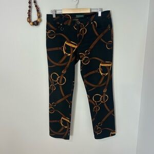 Beautiful Ralph Lauren Black Straight-Leg Jeans with Bridle Print❤️10/L